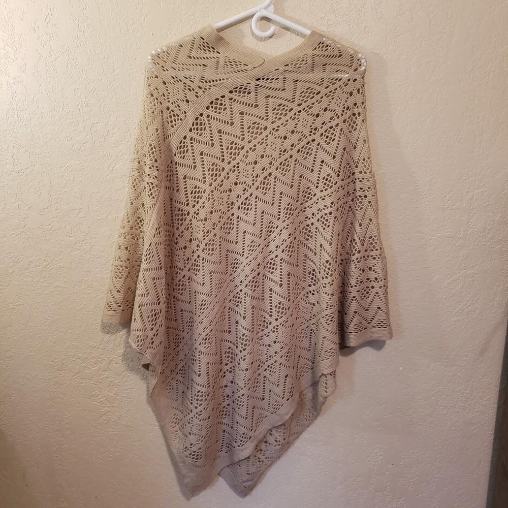 Britts Knits Lightweight Open Knit Tan Poncho One Size